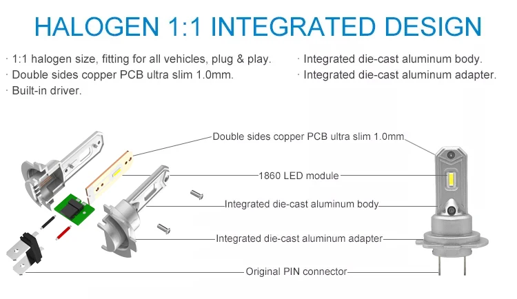 Car Led Lighting H7 Led Light Automotive Led Kits H7 Auto Headlight Bulb For 12V Cars