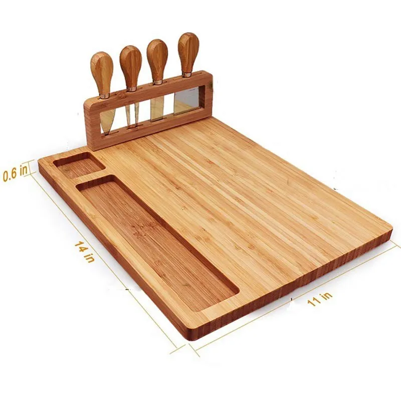 2021 High Quality Natural Storage Box Round Wholesale Ceramic Bamboo Cheese Board And Knife Set Decor Tray