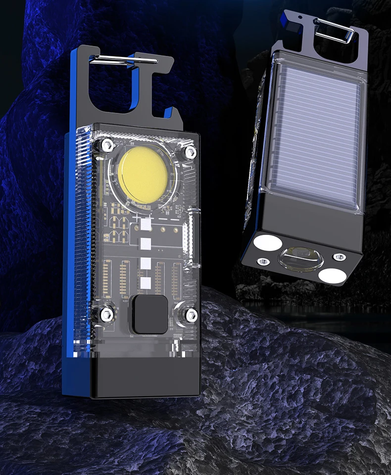 Solar Charging Industrial Style Keychain Flashlight Double Lights Rechargeable Type-C Edc Flashlight With Magnet