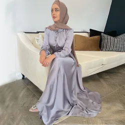 New Arrival Eid Islamic Clothing Elegant Slim Simple Muslim Satin Turkey Formal Wholesale Women Long Maxi Casual Dress