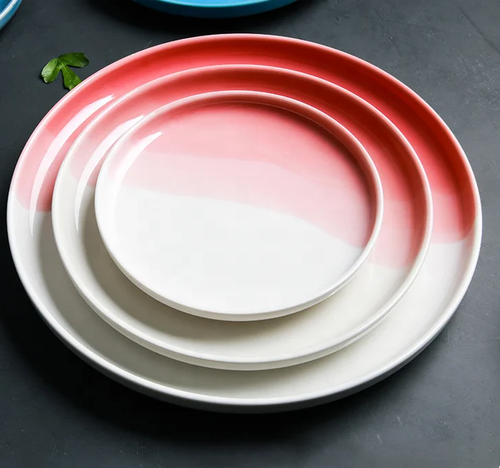 Table ware Nordic Creative Steak Round Charger Plate Blue Pink Ceramic Dishes Plates