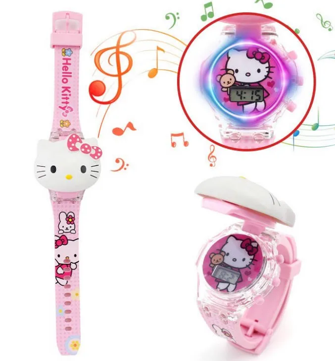 Часы детские электронные с мигающим светом Мультяшные музыкальные светящиеся игрушки в стиле аниме подарок на день рождения