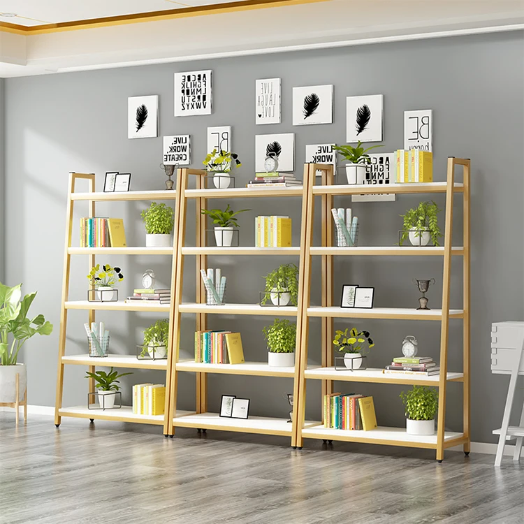 Wholesale modern gold eco-friendly design kid wooden metal industrial office bookshelf