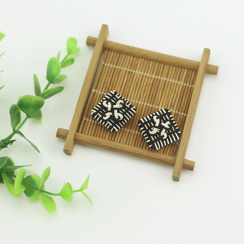 22cm handcrafted square black and brown woven button thread wrapped flat button DIY clothing garment accessories