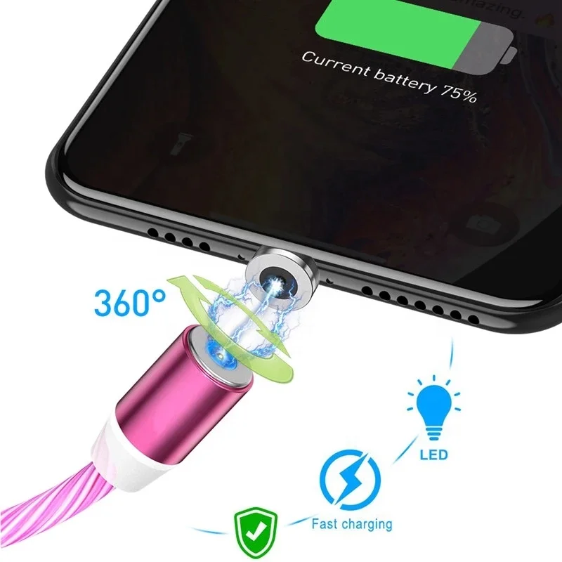 3 in 1 flowing Glowing LED light Wire Cord Mobile Phone Charging Micro USB Type C Magnetic data charger cable for iPhone