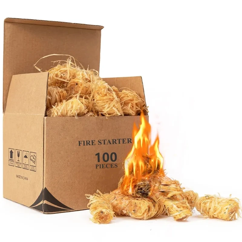 100pcs/box BBQ Charcoal Campfire Grill Stove Fireplace Fire Pit Camping Fire Starter Nature Wood Wool Fire Starter
