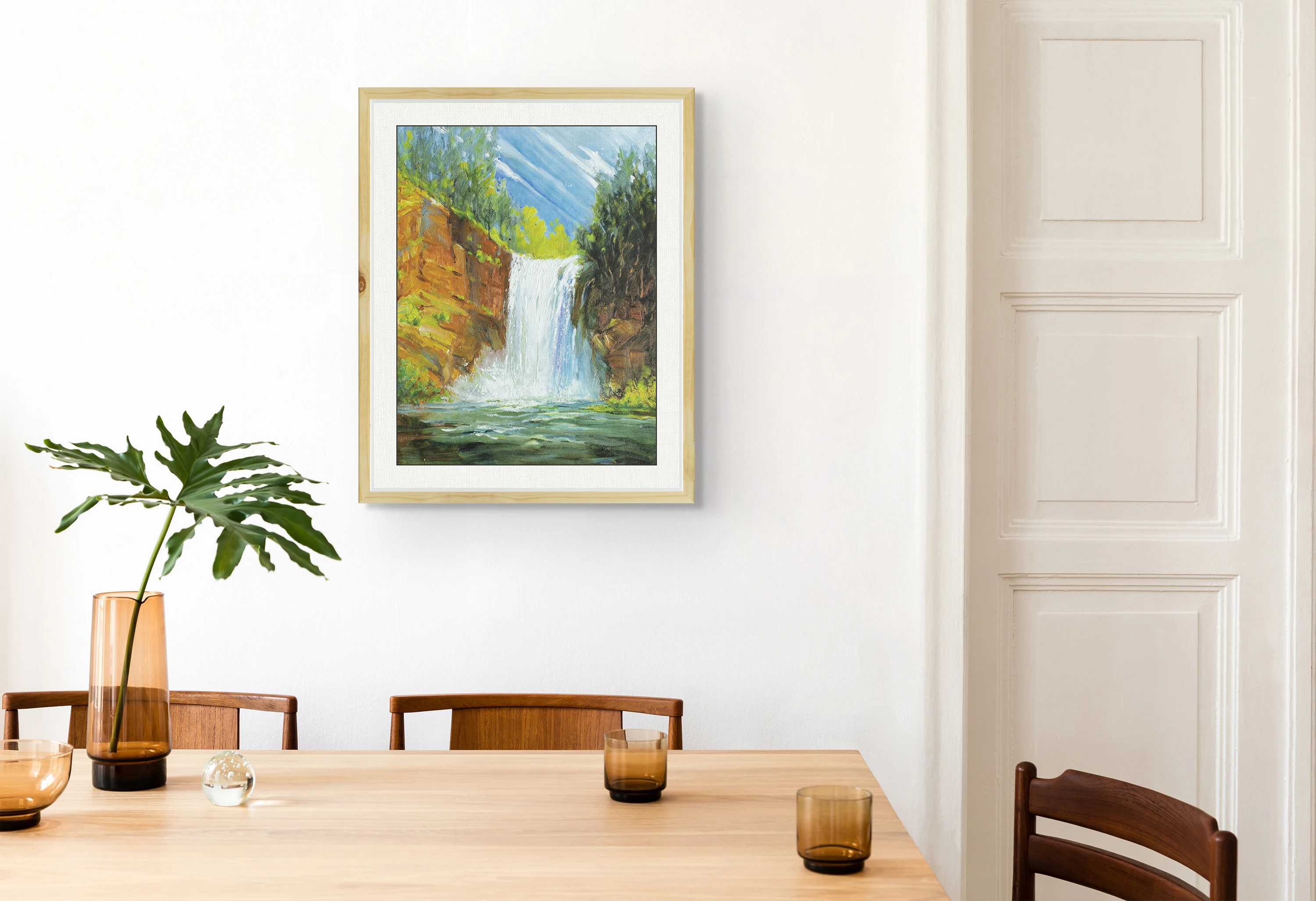 Waterfall 3D Giclee Print painted abstract oil painting for living room wall,Home office decor