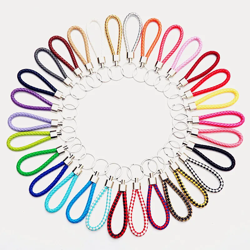 B1041 PU Leather Braided Woven Keychain Rope Rings Fit DIY Circle Pendant Key Chains Holder Car Keyrings