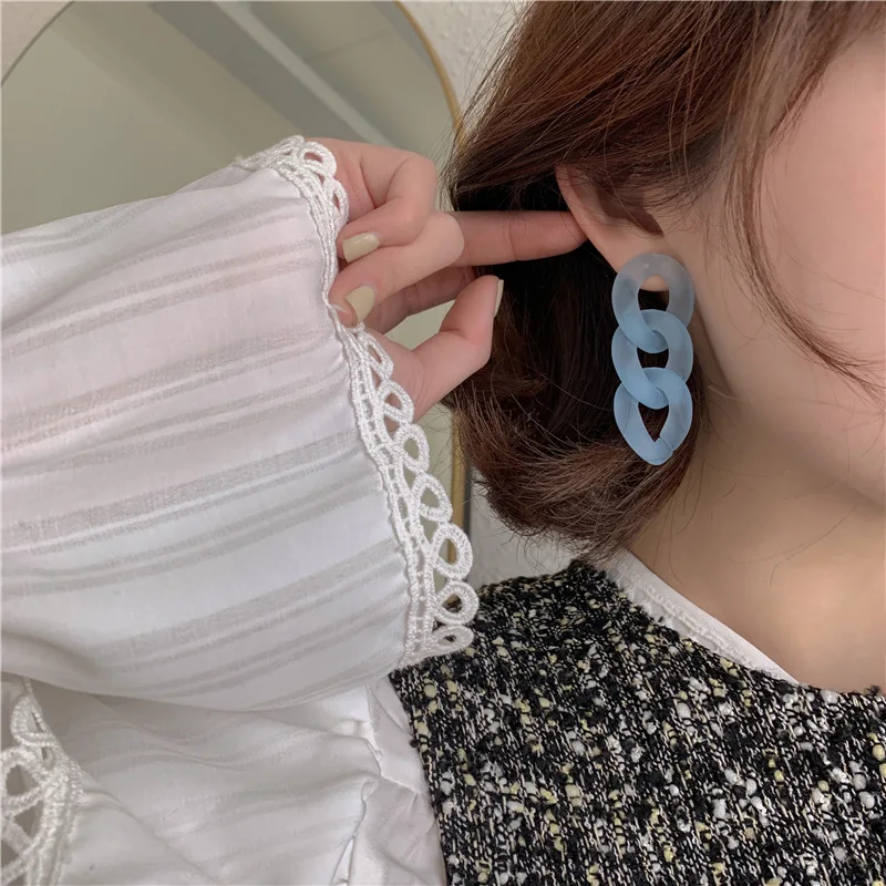 Women Jewelry Multicolor Long Acrylic Chain Dangle Earring Bohemian Acrylic Long Chain Link Earrings Charm