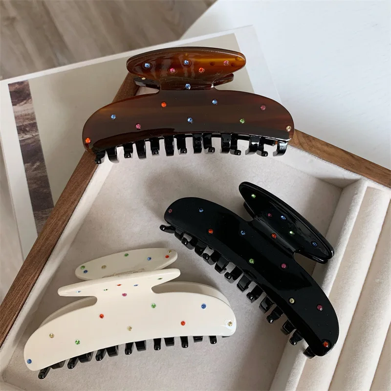 Korean Color Diamond Full Diamond Acetic Acid Grab Artistic Retro Style Full Diamond Shark Grab Hair Clip Hair Accessory Women