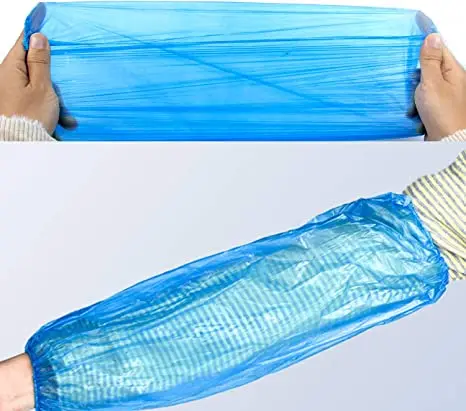 Topwill Disposable Plastic PE Dust Waterproof Cooking Protective Arm Sleeve Cover Blue LDPE CPE Elastic Nonwoven Cuff Oversleeve
