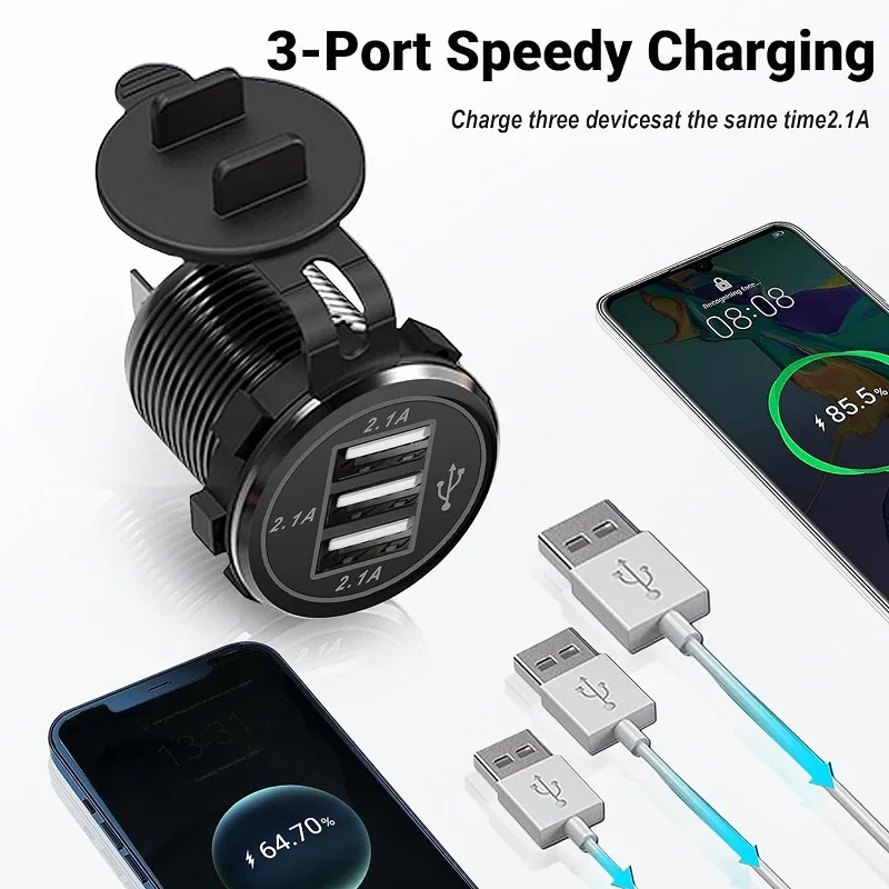 Usb Arj Soketi 12V Usb Chargers 3 2.1A Car Ports Ubs Fast Change 12V Socket For Automatic Boat