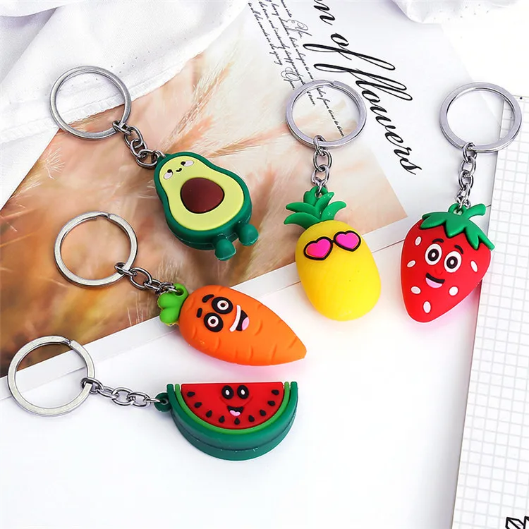 
Creative different types custom personalized 3d fruit cartoon oem 3d pvc keychain 