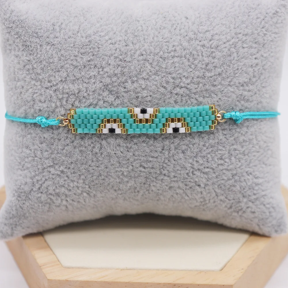 Wholesale Turkey Eye Geometric Wave Glass Miyuki Beads Woven Adjustable Beaded Bracelet for Women