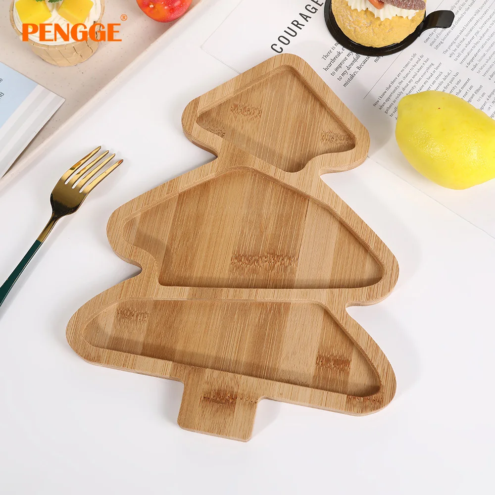 Classic Reusable Bamboo Dinner Plate Wooden Tray Sustainable Classic Restaurant Home Use Camping Christmas Tree