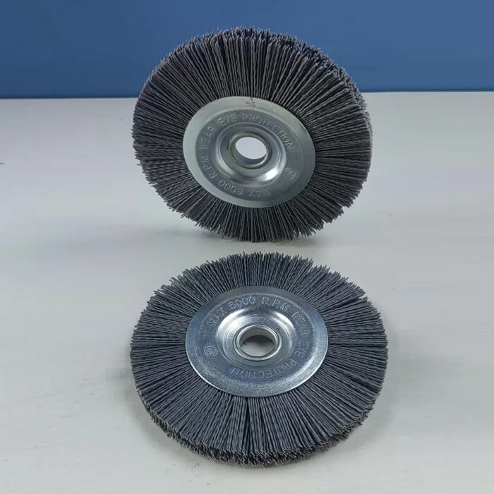 Premium Finish 6 Inch Metal Hub Nylon Bristle Rotary Brush 180 Grit for Deburring