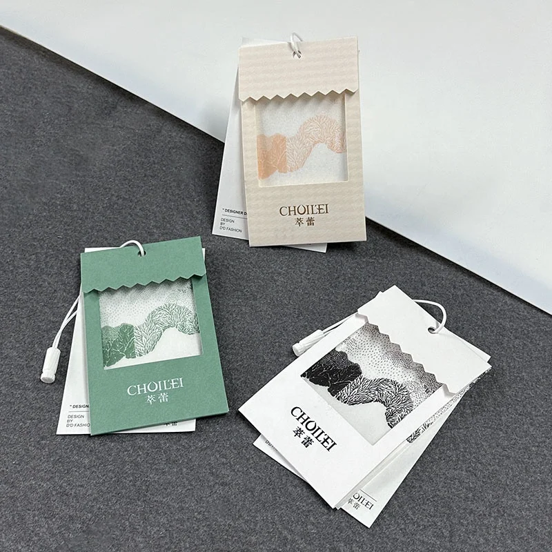 Paper Garment Accessories Factory Custom Hangtag Embossed Logo Matte Paper Clothing Hang Tag With String