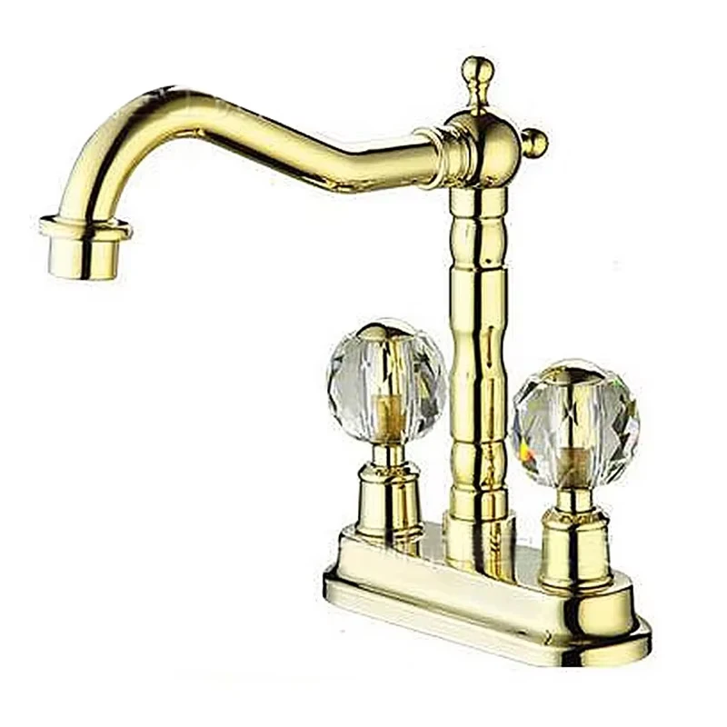 EUROPEAN Deck Mounted Hot and Cold Mixer Tap Crystal ball Dual Handles Gold Bathroom Basin Faucet