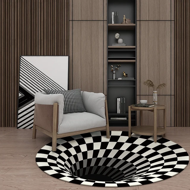 Новый 3d Черный Белый спиральный ковер круглый для спальни гостиной украшение