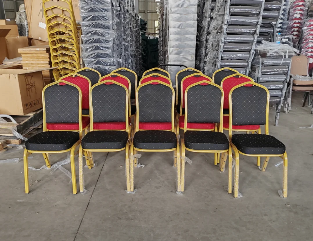 Factory Supply Free Sample Event Used Chair Stackable Metal Frame and Fabric Cushion Banquet Chairs for Wedding