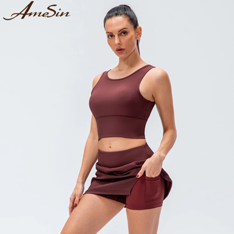 FREE SAMPLE High Waist Ribbed Yoga Pants And Bra Set Shorts Sexy Girl Netball Sport Skirt