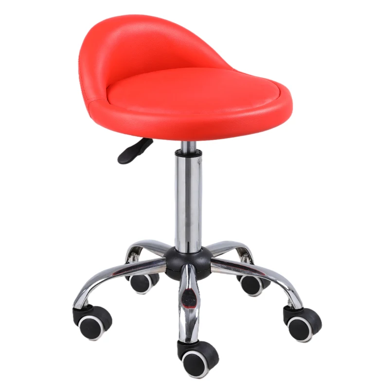 Красный маленький современный кожаный Регулируемый поворотный барный стул с колесами