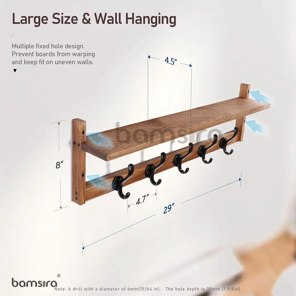 Nordic Living Room Wall Mounted Wooden Coat Storage Rack with Hooks ,Home Furniture