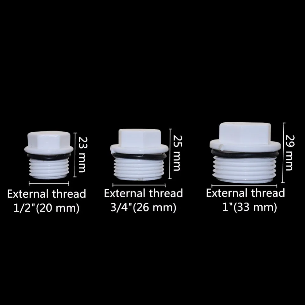 PVC Pipe End Plugs 1/2',3/4',1' Male Thread Drip Irrigation Fittings Garden Tube Waterstop Pipe Connector