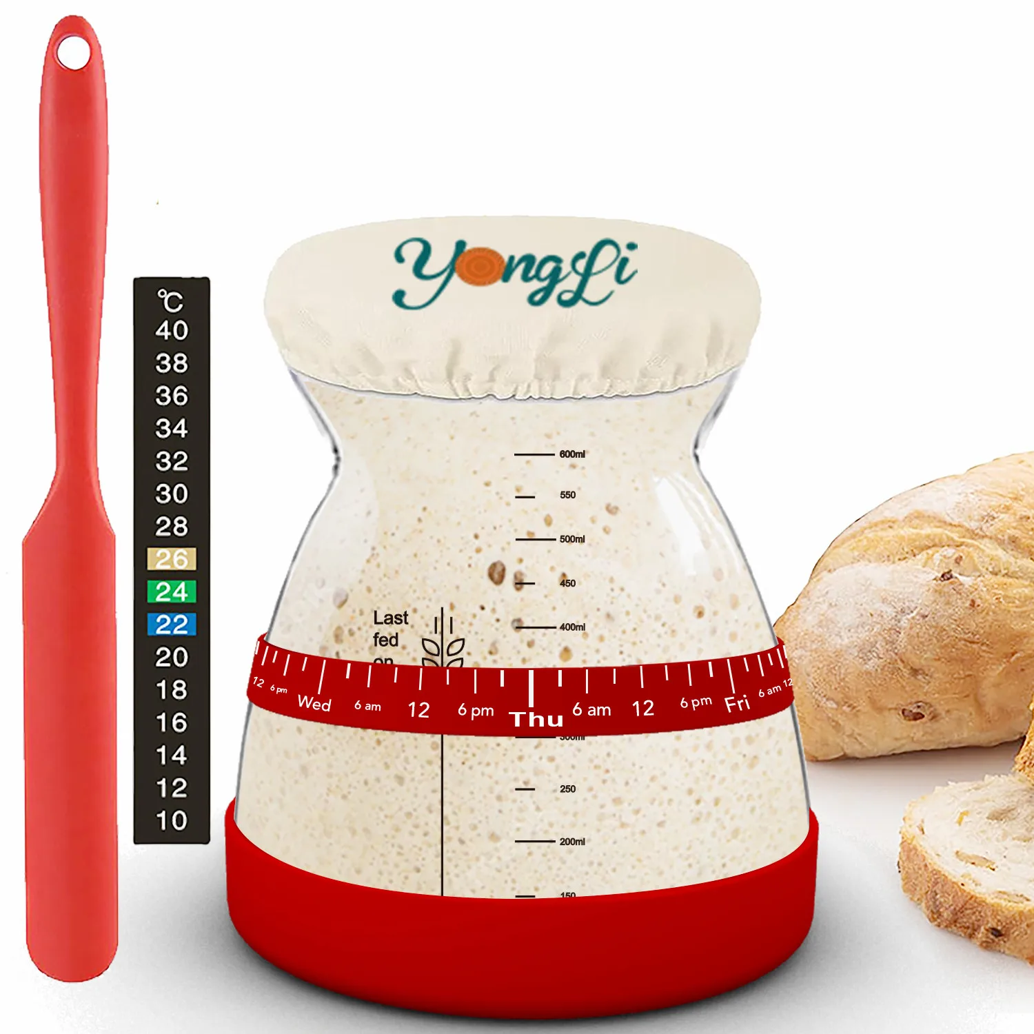 Yongli J-11 Silicone Base Sourdough Starter Kit East Cash Glass sourdough starter Jar for Sour Dough Bread Baking