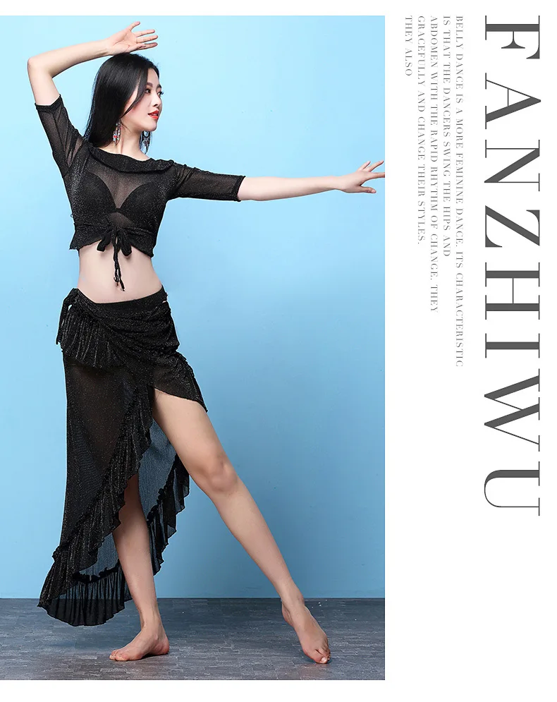 Arabic korean silver network hot belly dance costume top and skirt