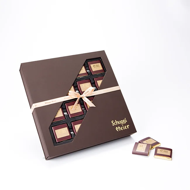 Eco-friendly Luxury Rigid Fancy Gold Foil Stamping Logo Square Rectangle Candy Chocolate Packaging Box With Insert
