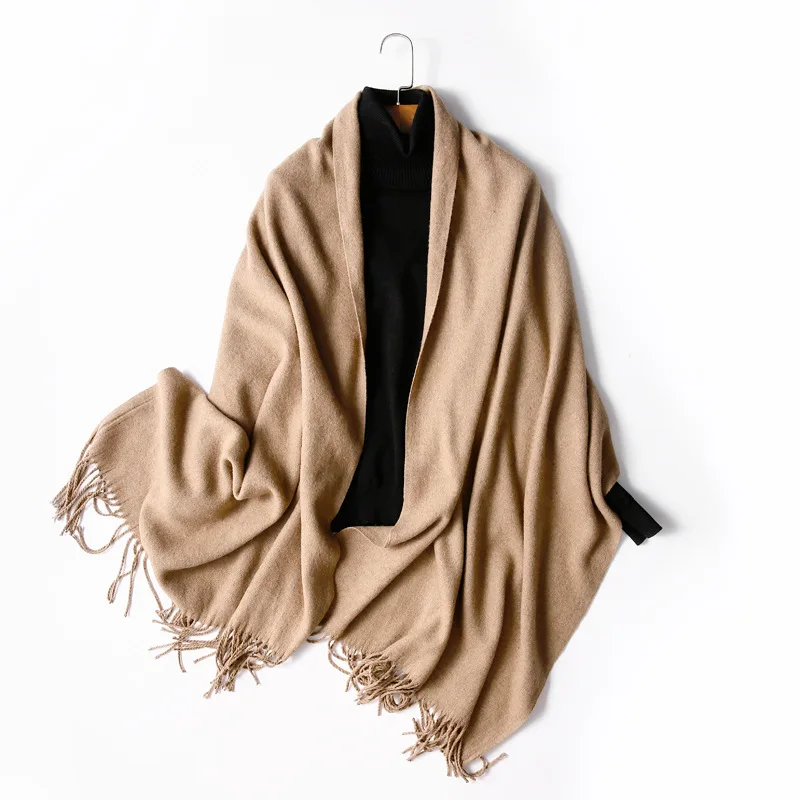 Fashion Air Conditioner Warm Super Thick Plain Poncho With Tassel Wool Scarf Scarves