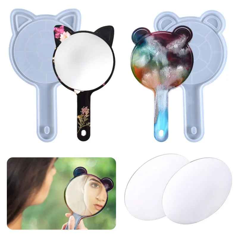 Crystal Epoxy Resin Mold Panda Ear Cat Ear Cute Creative Practical Mirror Lens Silicone Mold For Resin moldes de silicona