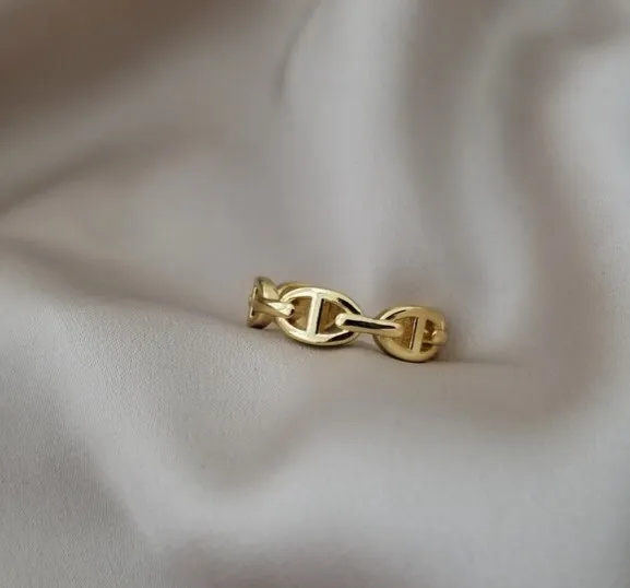 Hot Selling Stainless Steel Ring Jewelry Handmade Minimalist Chain Ring PVD Gold Marine Link Chain Ring