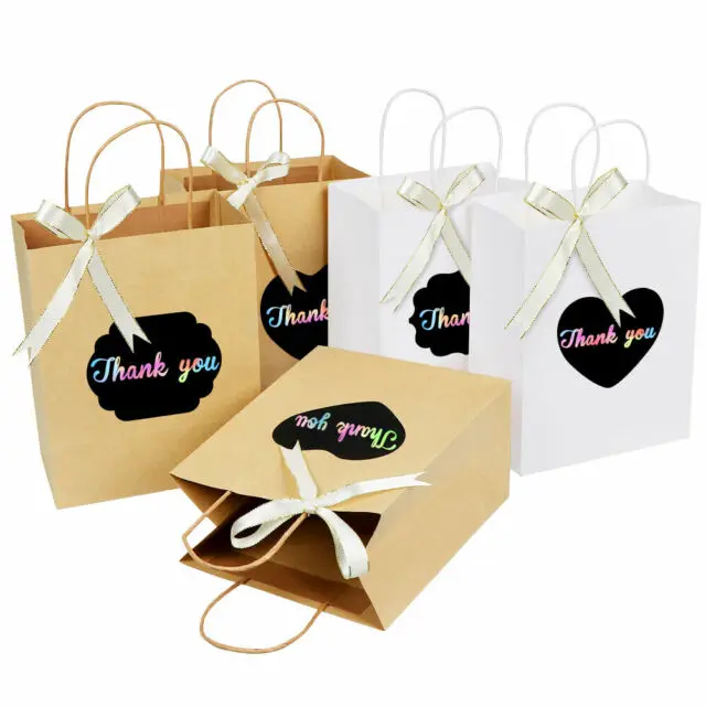 Wholesale Custom Printed Your Own Logo Packaging White Brown Kraft Gift Craft Shopping Paper Bag With Ribbon Handles
