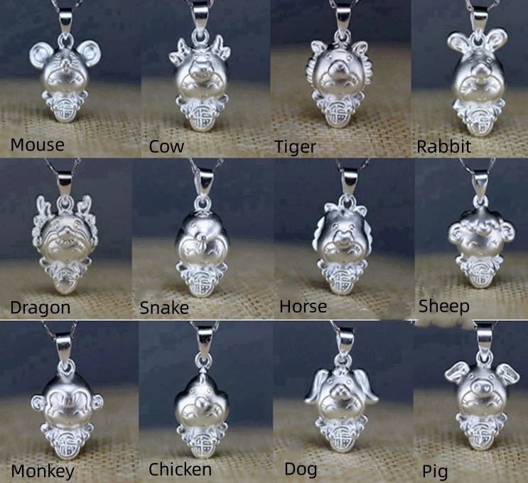 Fine 13mm S999 Sterling Silver Bead Personality Animal Zodiac Charm Loose Beaded For DIY Jewelry Accessories