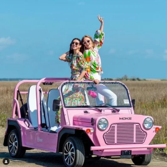 Cuteset pink color electric mini moke car for ladies travelling picnic beach tour car