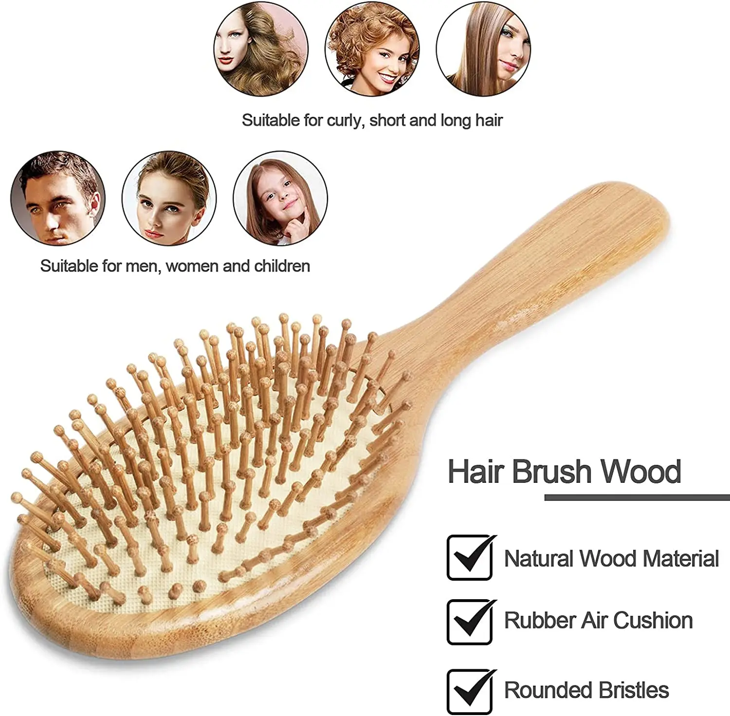 Bamboo Comb And Hair Massage Brushes Bamboo Bristle Hairbrushes For Wet And Dry Hiar