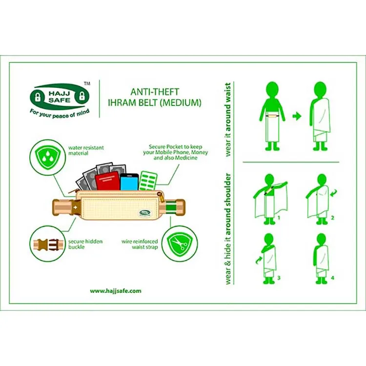 Fashion Multifunctional Outdoor Hajj & Umrah - Anti-Theft Waist Bag & Ihram Belt (Medium)  Waterproof Mobile Phone for Women