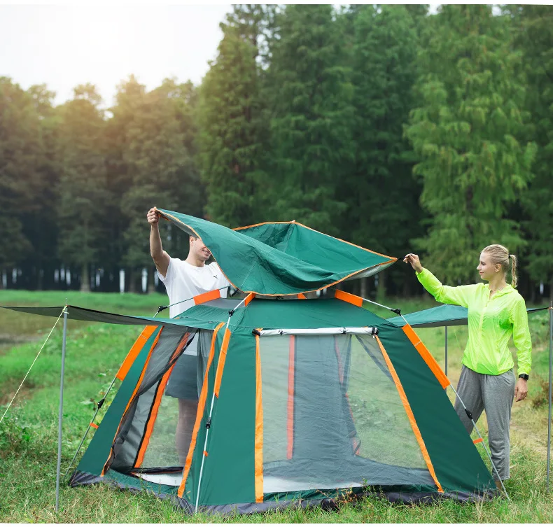 3-4 People Thick Rainproof Camping Automatic Camping Quick-Open Four-Sided Black Rubber Tent