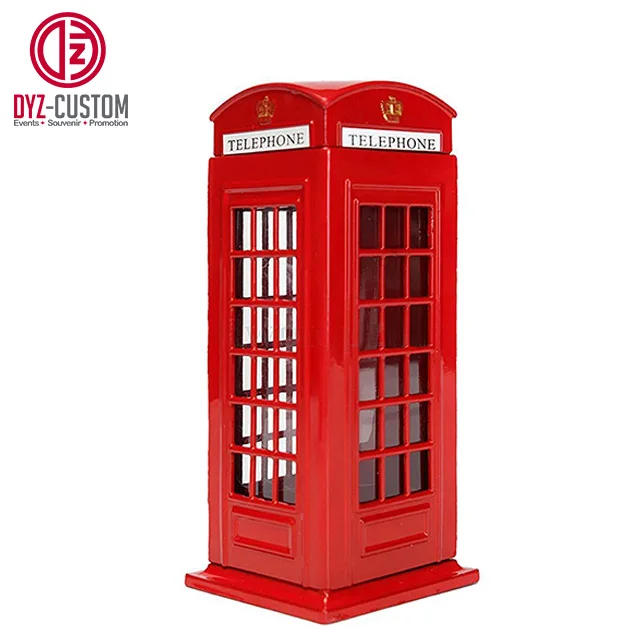 Zinc Alloy Die Cast Red Telephone Booth Money Box British Souvenir Metal Piggy Bank