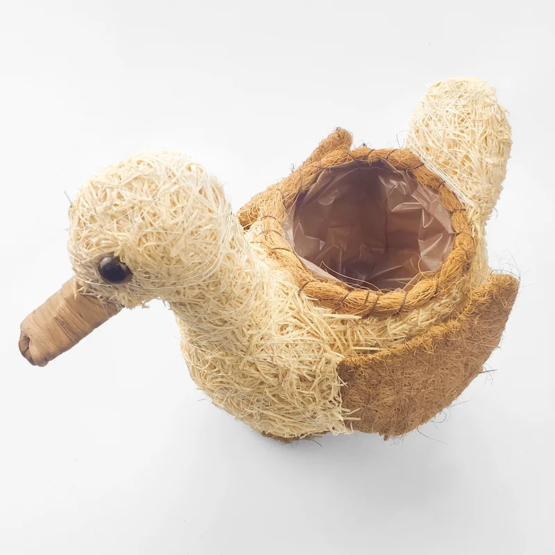 New Arrival Rattan Coconut fiber Animal Duck Shaped Planters For Flowers Wholesale Flower Pots