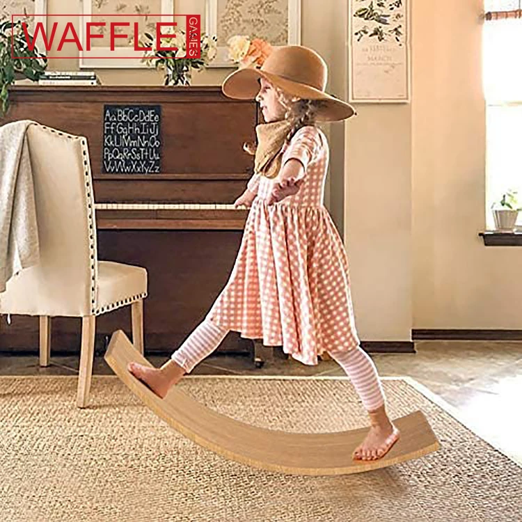Waffle Games Wooden Wobble Balance Board Waldorf Toys Balance Board Kid Yoga Board