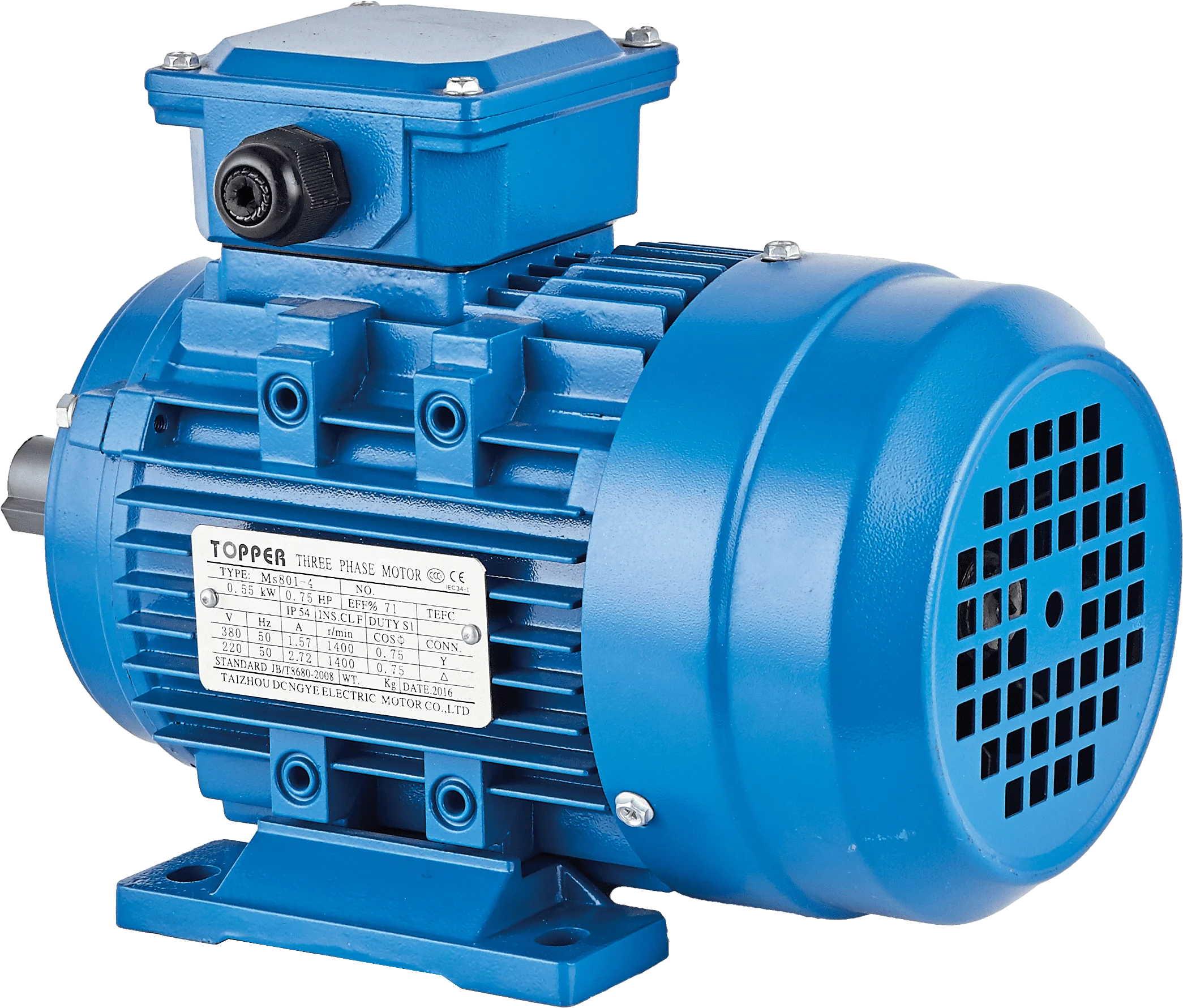 1.5kw 2HP Topper All Copper Three-Phase Induction Motor 380V 50Hz AC Electric Motor Aluminium Housing