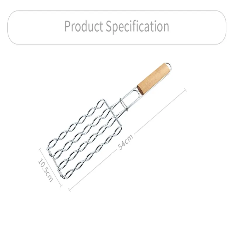 Non-Stick Sausage Grilling Basket Metal Mesh Adjustable Sausage Rosewood Handle Grill Rack for Barbecue Tools