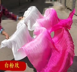 Showy Fushia   Gradual Change White  1.8M  silk Fan Veil for belly dance Practice