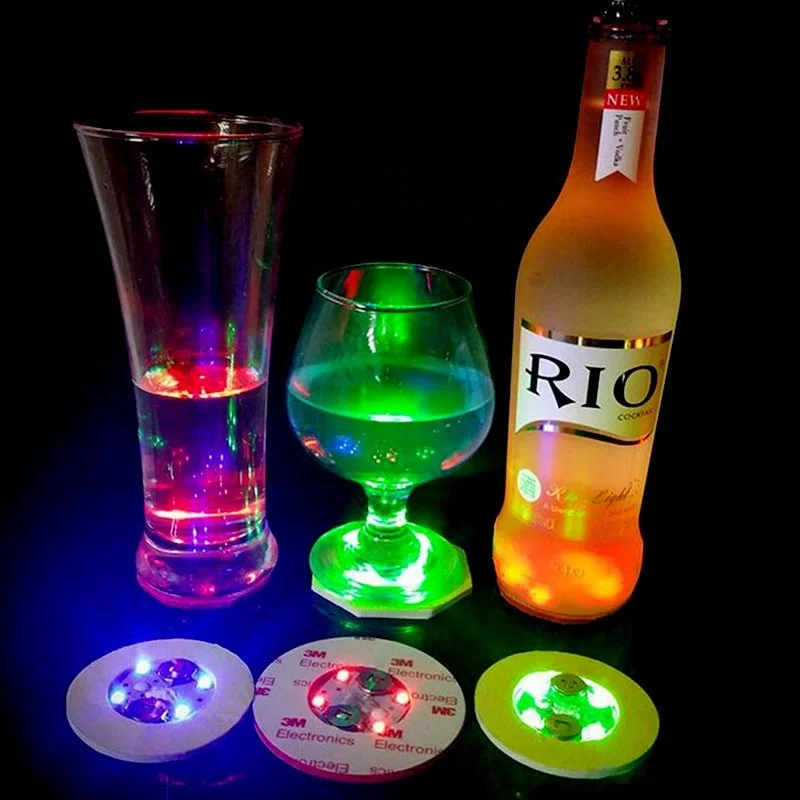 Customizable Drink Illumination for Bottles Champagne and Cups 6cm LED Sticker Coaster