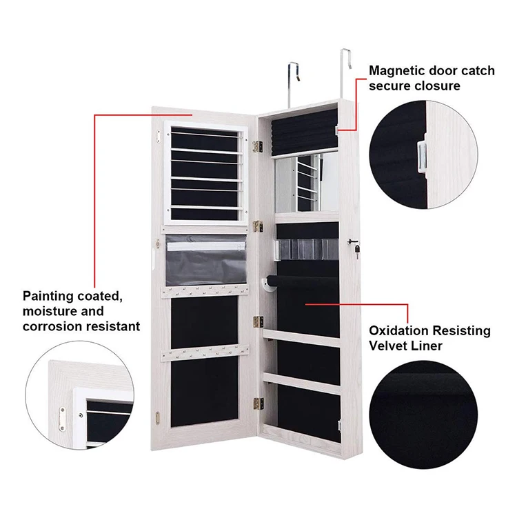 Lockable Touch Screen Light Door Wall Mount Jewelry Cabinet Box Jewelry Cabinet
