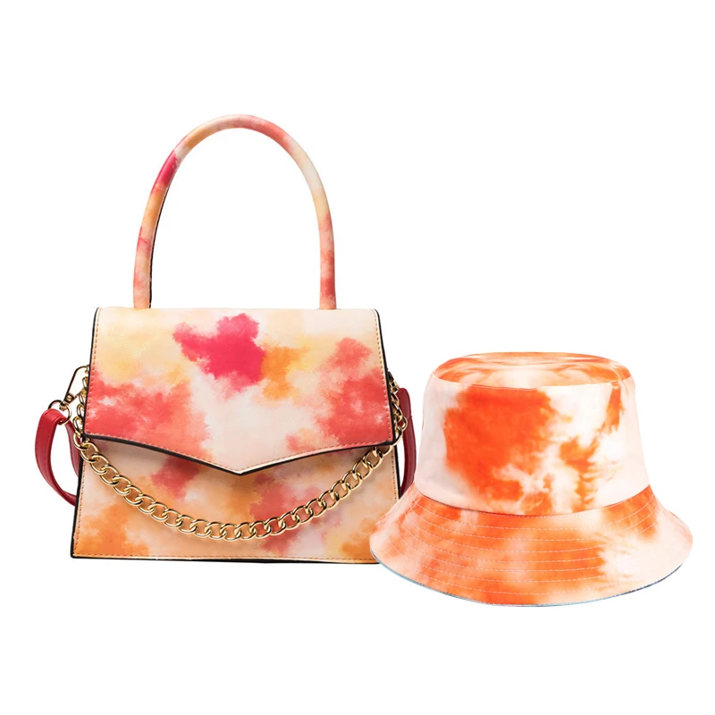 
2021 Tie-dye Handbags Cap Sets New Messenger Bag SAC A Main Matching Bucket Hat and Purse Set Women Wholesale 