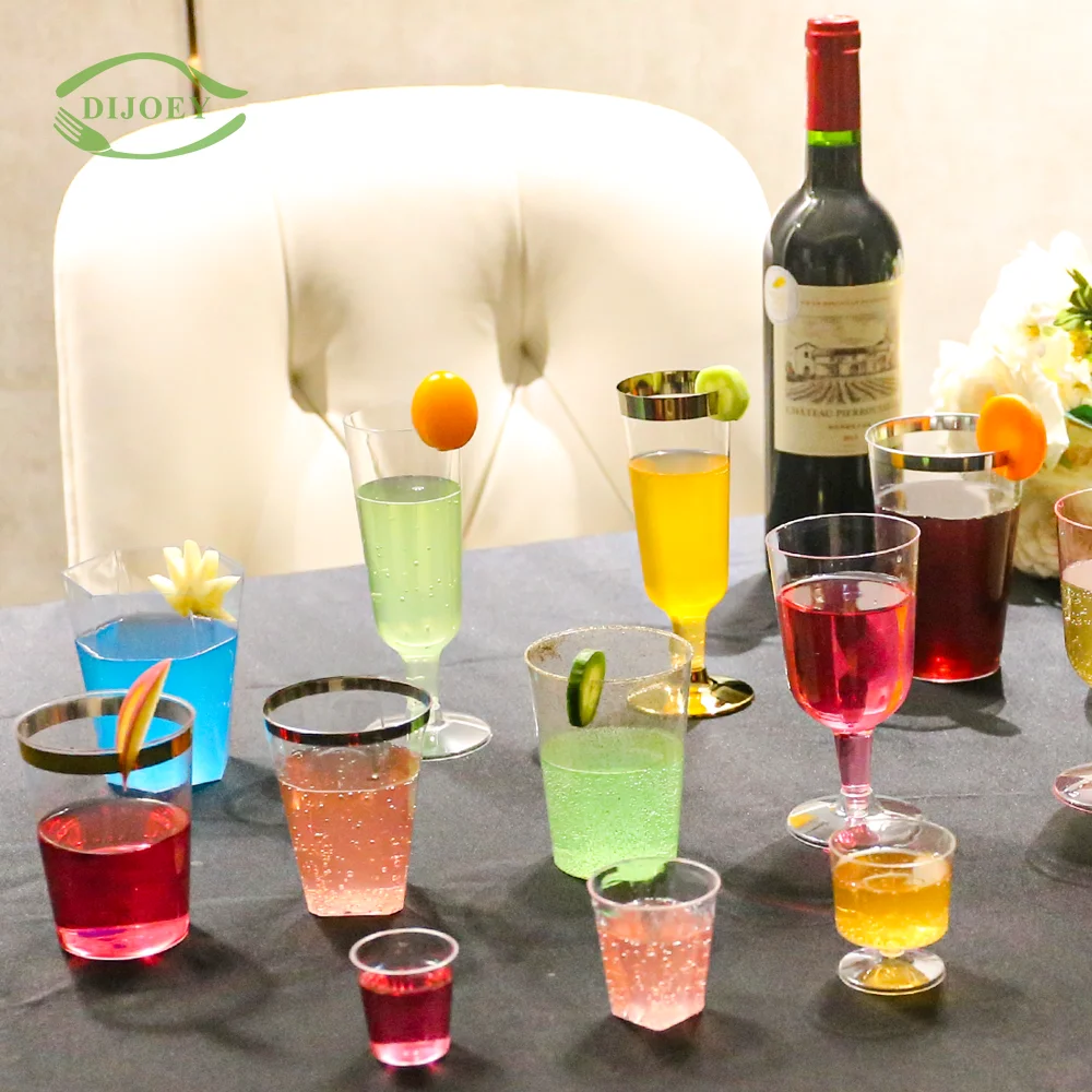 Excellent service cocktail transparent hard polystyrene champagne milkshake clear dessert goblet disposable cups plastic